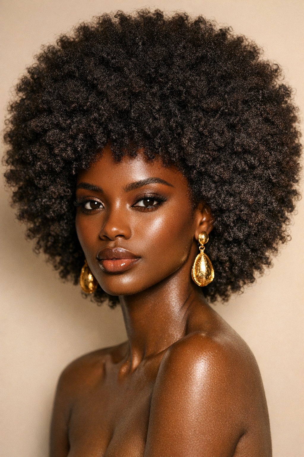 Retrato editorial mujer con afro natural tipo 4c